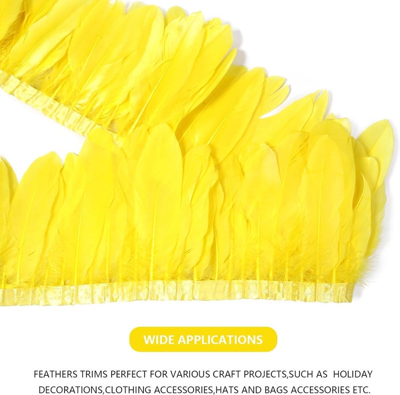MAOFENG 2 Yards Natural Goose Feathers Trim Sewing Fringe Fashion Dress Sewing 6-8inch for DIY Handicrafts Costumes Decoration,Yellow - Image 4